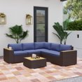 thumbnail image 2 of Outsunny 6-Piece Rattan Patio Furniture Set with Corner Sofa, Table, Blue, 2 of 10
