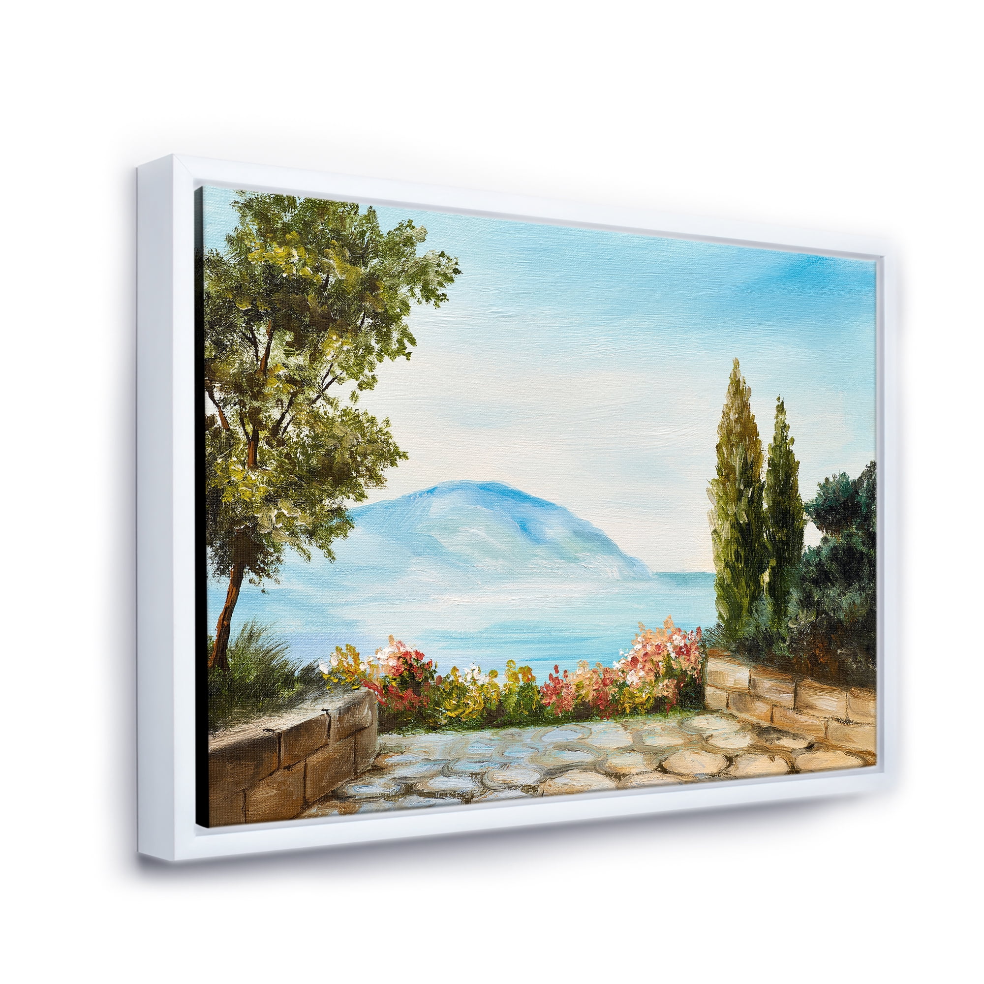 Designart 'Beautiful Mountains View By The Sea Side' Nautical & Coastal Framed Canvas Wall Art Print