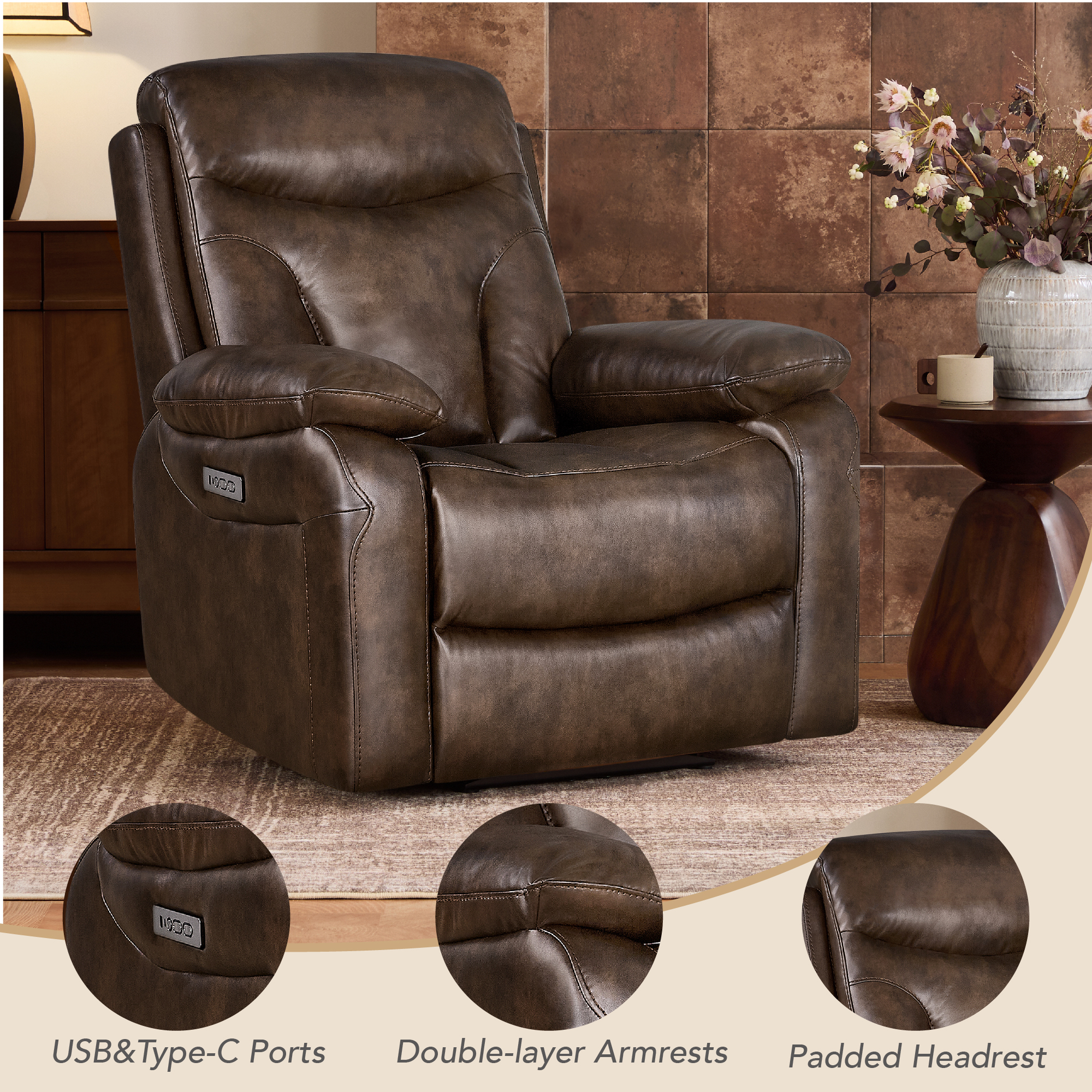 Spruce & SpringDual Motor Wall Hugger Power Recliner with Adjustable Headrest, Tan