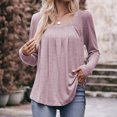 thumbnail image 2 of Besolor Women's Fall Spring Tunic Tops Crewneck Pleated Long Sleeve T-Shirt Casual Loose Ladies Going out Blouse, 2 of 7