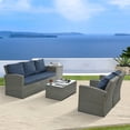 thumbnail image 2 of ACE-PATIO,5 PCS,Outdoor Patio Furniture,PE Wicker Rattan Style 5-seater Chat Set with 2 Tables & Cushions, for Patio,Backyard,Porch,Garden,Poolside(Blue), 2 of 8
