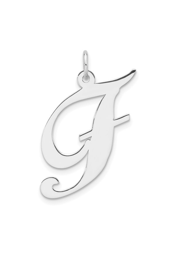 Sterling Silver Large Rhodium-Plated Fancy Script Letter F Initial Charm (Width 13.91) (Length 34.65) - Jbsp