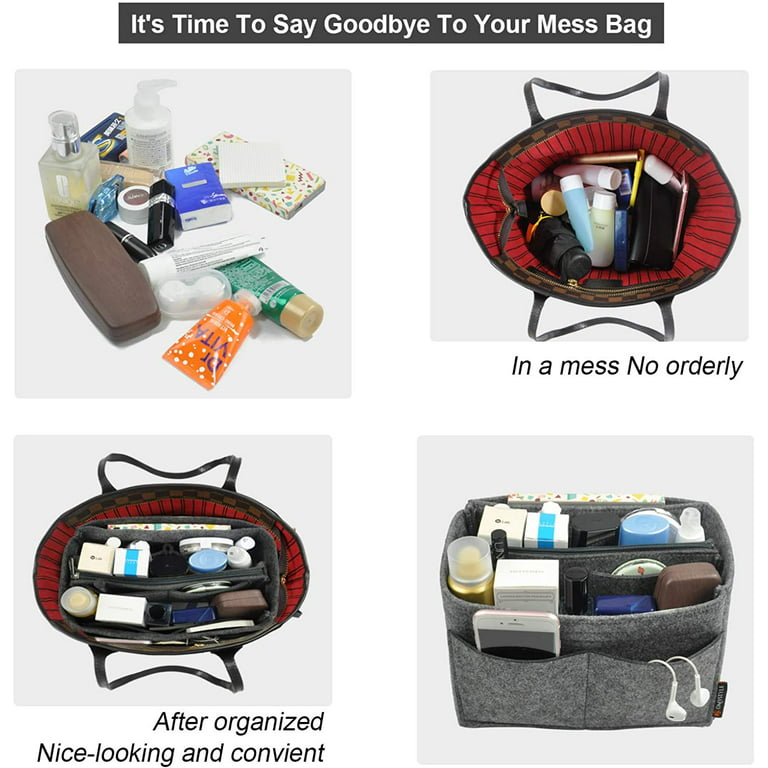 Multi Pocket Felt Bag Organizer Insert Purse Organizer for Tote & Purse