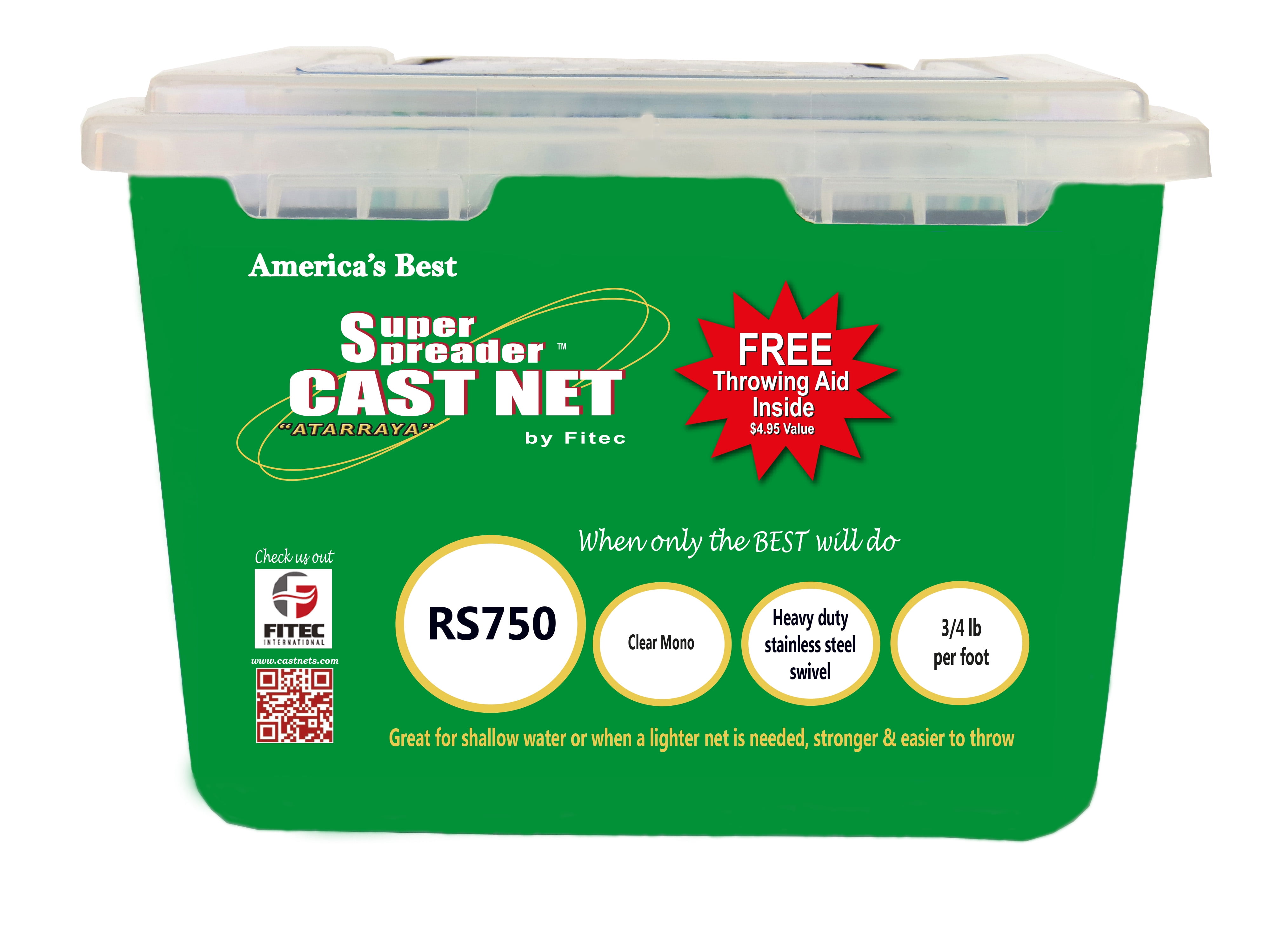 Fitec Super Spreader RS750 Cast Net White Nylon 4 ft. x 3/8 Fitec Super Spreader RS750 Cast Net White Nylon 4 ft. x 3/8