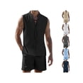 thumbnail image 3 of Yunliwuli Men's 2 Piece Shorts Set Solid Color Front Tie-Up Sleeveless Shirts Tank Tops Casual Elastic Waist Shorts Summer Outfits, 3 of 10