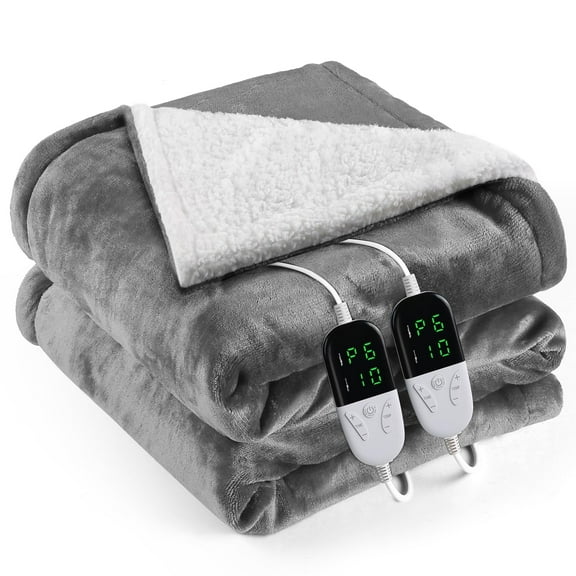 Onemag Electric Heated Blanket King Size 90x100 inches, 6 Heat Settings & 1-10 Hour Auto Shut-off, Machine Washable Soft Flannel Blanket for Home Use, Gray