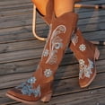 thumbnail image 4 of Botas vaqueras para mujer, botas vaqueras hasta la rodilla, ajustables, con cordones, bordadas, sin cordones, puntera puntiaguda, tacón grueso, botas vaqueras, 4 of 6