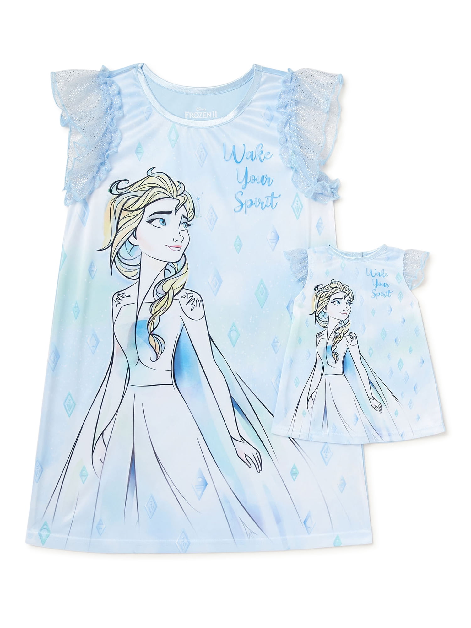 Disney Frozen Elsa and Anna Girls Pink Flutter Sleeve Nightgown Size 7/8