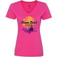 thumbnail image 3 of Inktastic Miami Beach Florida Vacation Sunset Women's V-Neck T-Shirt, 3 of 5