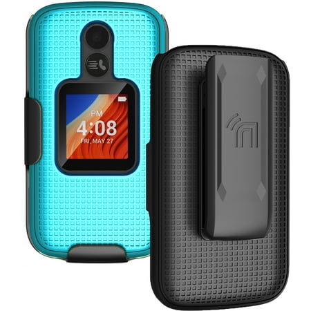 Case with Clip for Alcatel TCL Flip 2 Phone, Nakedcellphone [Grid Texture] Slim Hard Shell Cover and [Rotating/Ratchet] Belt Hip Holster Holder Combo for T408DL / TFALT408DCP - Teal Mint