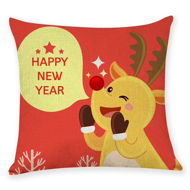 Funda de almohada navideña con diseño de reno YR0001, algodón y lino, múltiples modelos, 45x45 cm, ligera y perfecta para decoración festiva.