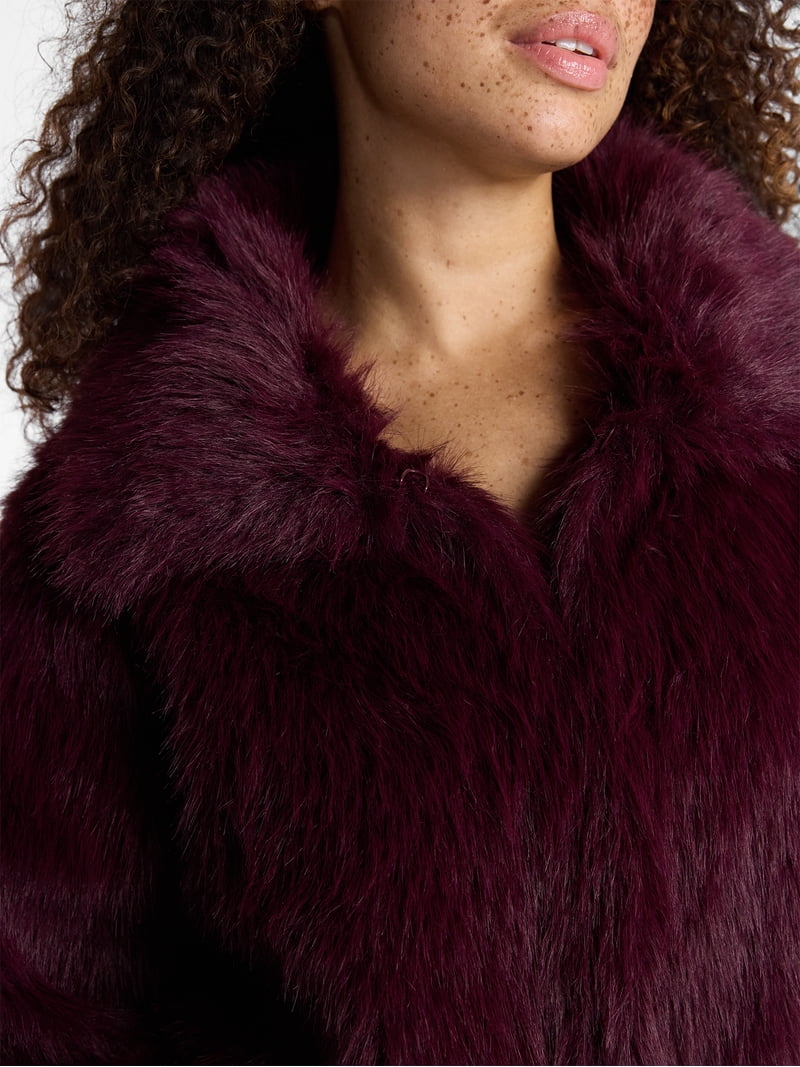 No Boundaries Faux Fur Coat, Women's and Plus - Walmart.com