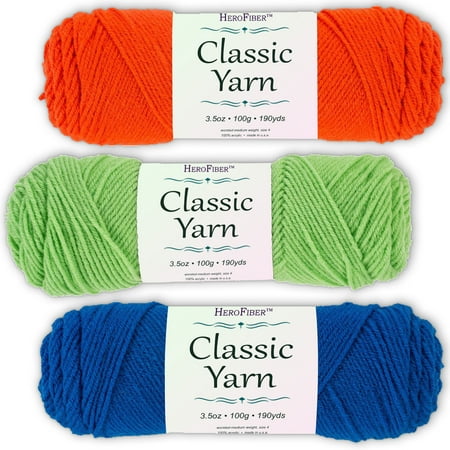 Soft Acrylic Yarn 3-Pack, 3.5oz / ball, Tangerine + Green Lime + Blue Skipper. Great value for knitting, crochet, needlework, arts & crafts projects, gift set for beginners and pros (Best Yarn For Crochet Beginners)