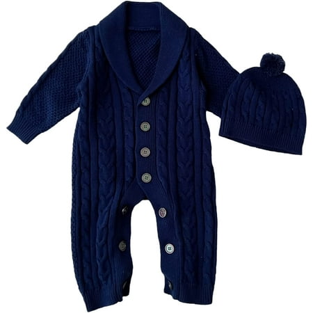 

QWZNDZGR Infant Baby Girl Boy Fall Winter Knit Romper Solid Jumpsuit Long Sleeve Zipper Onesie Autumn Winter Warm Clothes