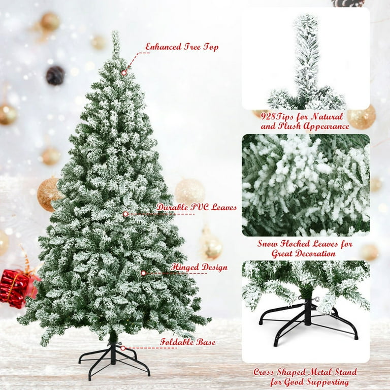 Costway 6FT Easy Set Up Snow Flocked Artificial Christmas Tree