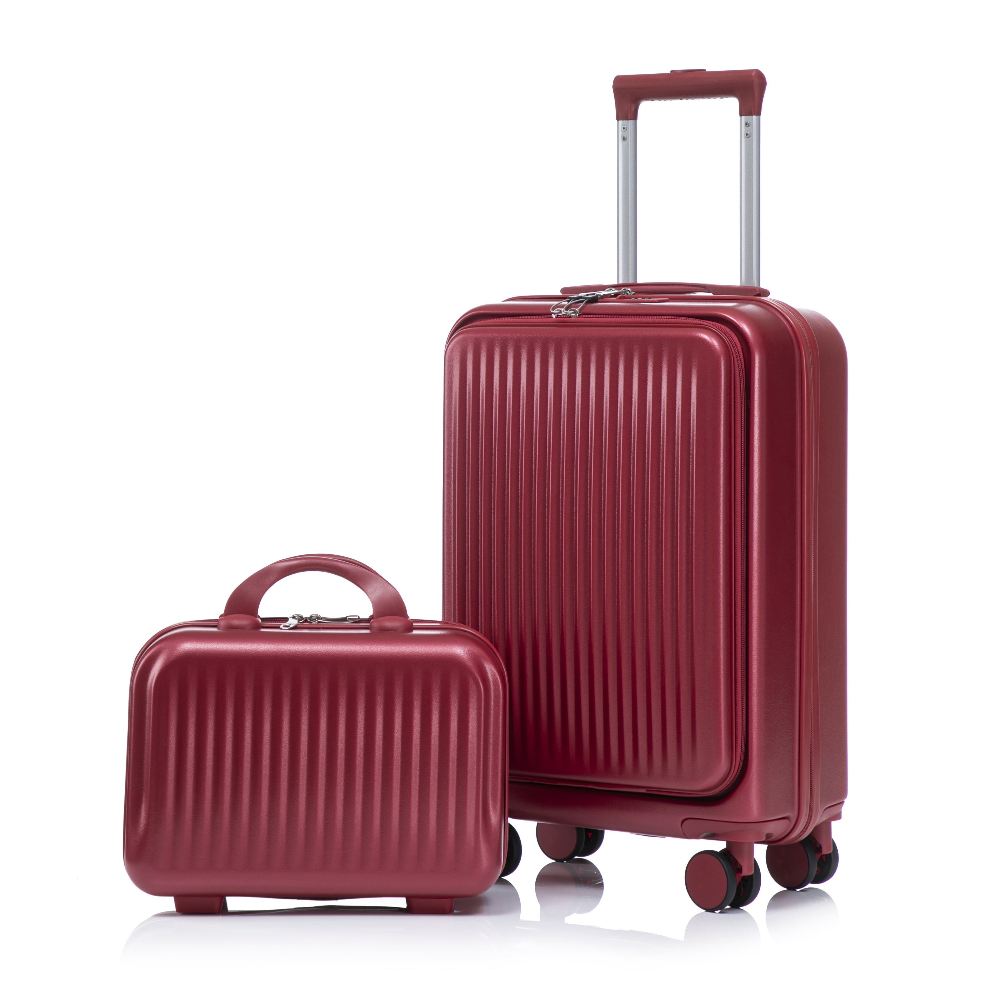 2 PCS ABS Luggage Set, 20" Suitcase + 14" Cosmetic Case, Front Opening Design, 360° Silent Spinner Wheels, Combination Lock, Waterproof Travel Luggage with Telescopic Handle
