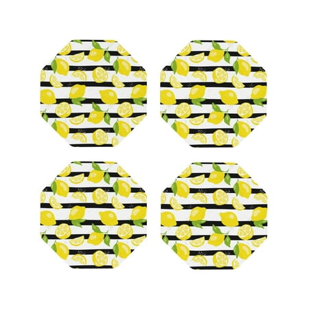 

Leather Coasters Set of 4 - Lemon print stride Lightweight Non-Slip Drink Coasters for Desk Anti-Scalding Desk Cup Coasters for Office Table Decor Octagon