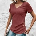 thumbnail image 6 of Royisotas Tops for Women Shirts Summer Solid Color V Neck Fashion Button Tunic Womens Blouses Red, 6 of 6