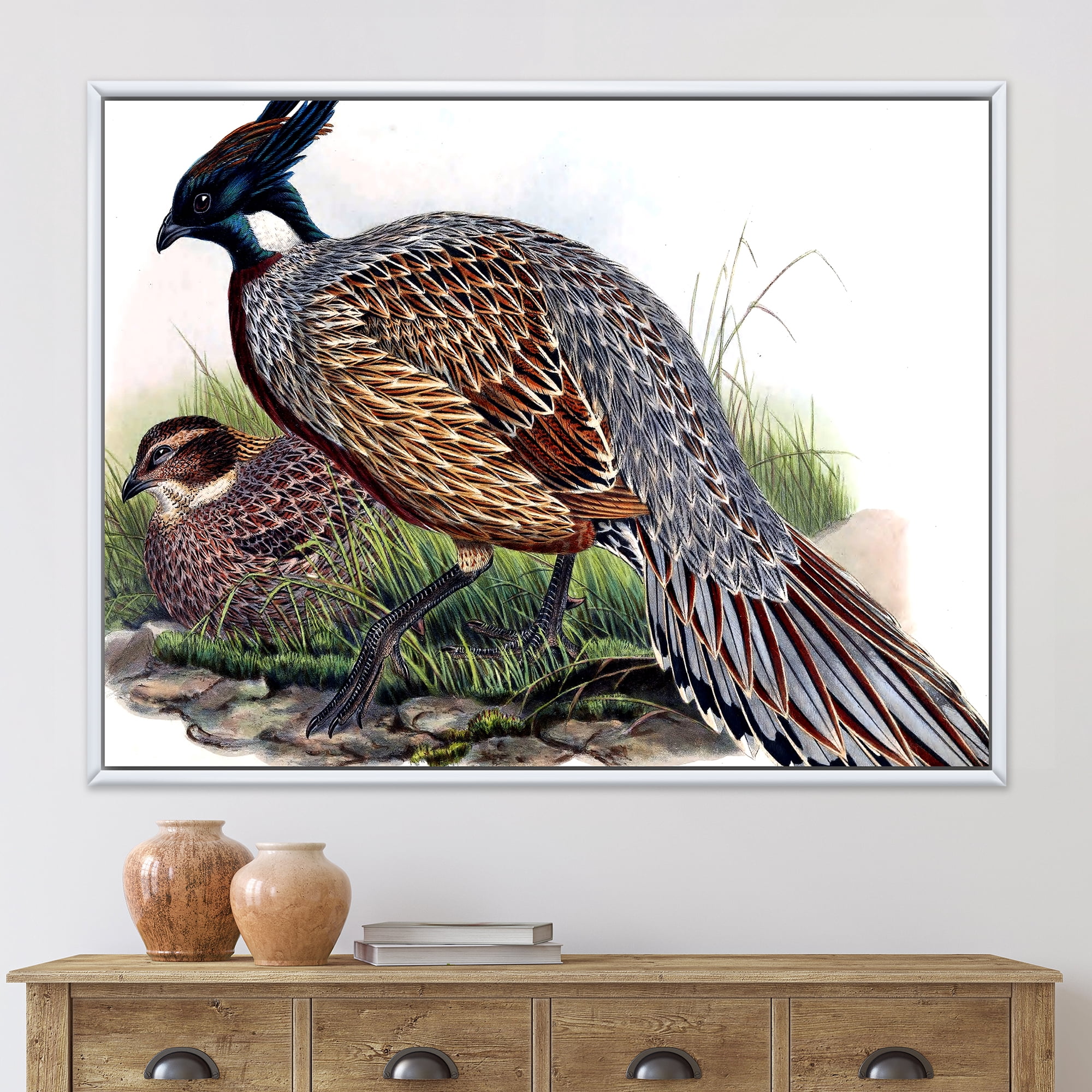 Designart 'Close Up Of Vintage Countryside Birds' Farmhouse Framed Canvas Wall Art Print