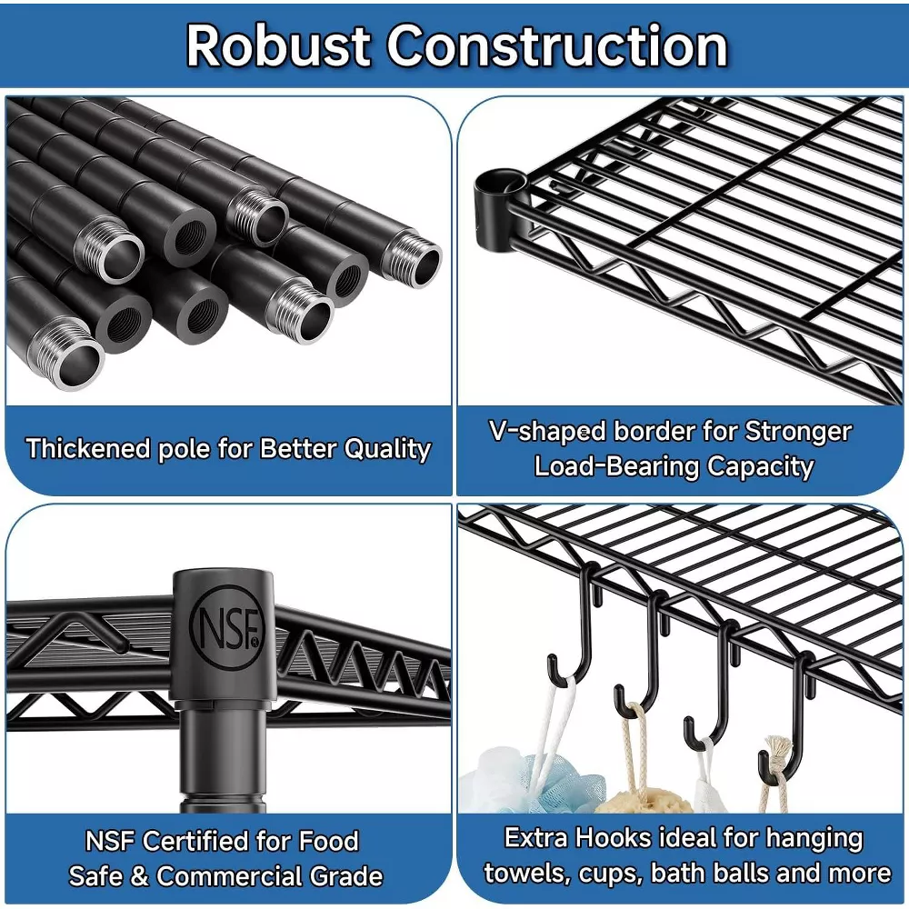 Sailvan 46"W 6-Tier Metal Wire Shelving Unit with Wheels, 1200LBS Heavy Duty Storage Shelves for Garage Kitchen Pantry, 18"Dx46"Wx82"H,Black