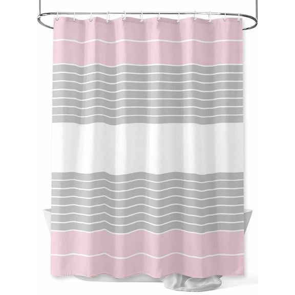 Shower Curtain Grey Striped Bathroom Curtains with Hooks, Waterproof Fabric Ombre Pink Stripes Bath Shower Curtains Set for Bathroom Bathtubs Decor 36x72 Inch