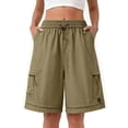 thumbnail image 2 of Bermuda Shorts for Women Drawstring Elastic Waist Solid Cargo Shorts Summer Casual Loose Fit Lightweight Breathable Outdoor Shorts, 3XL, 2 of 8