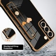 thumbnail image 2 of Designed for Samsung Galaxy S21 Case with Strap Luxury Love Heart Plating Gold Bumper Phone Cover Wristband Kickstand Full Body Protective Slim Case for Women - Black, 2 of 5