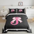 thumbnail image 2 of spefrowx Ribbon Letter J Bow Queen Comforter Set, Black Pink Cartoon Bowknot Comforter Sets Queen, Black Reversible, 3-Piece, 1 Comforter and 2 Pillowcases, 2 of 6