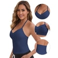 thumbnail image 3 of DARING DIVA Women's Halter Neck Padded Adjustable Spaghetti Straps Tank Top S Dark Blue, 3 of 6
