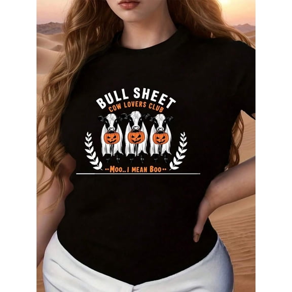 Women's Halloween Short Sleeved T-Shirt Funny Graphic Tee Casual Autumn Festival Party Top
