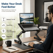 WorkEZ Best Adjustable Aluminum Laptop Stand and Lap Desk for Bed, Couch and Desk with Mouse Pad, Black