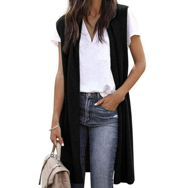 Cardigan Kimono Léger Sans Manches à devant Ouvert avec Poches pour Femme, Décontracté