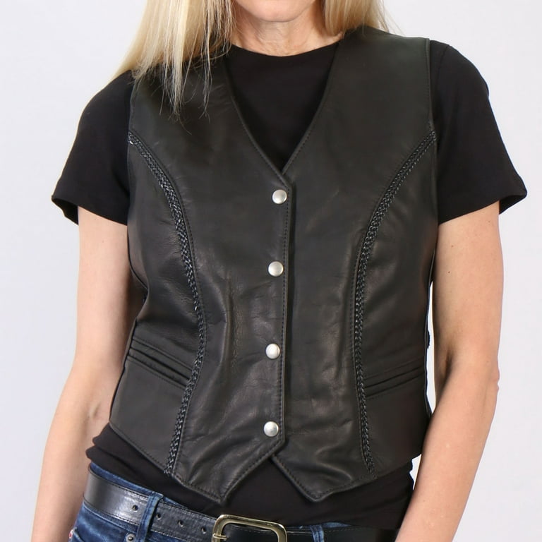 Hot Leathers VSL5001 USA Made Women's Black Braided Leather Vest X