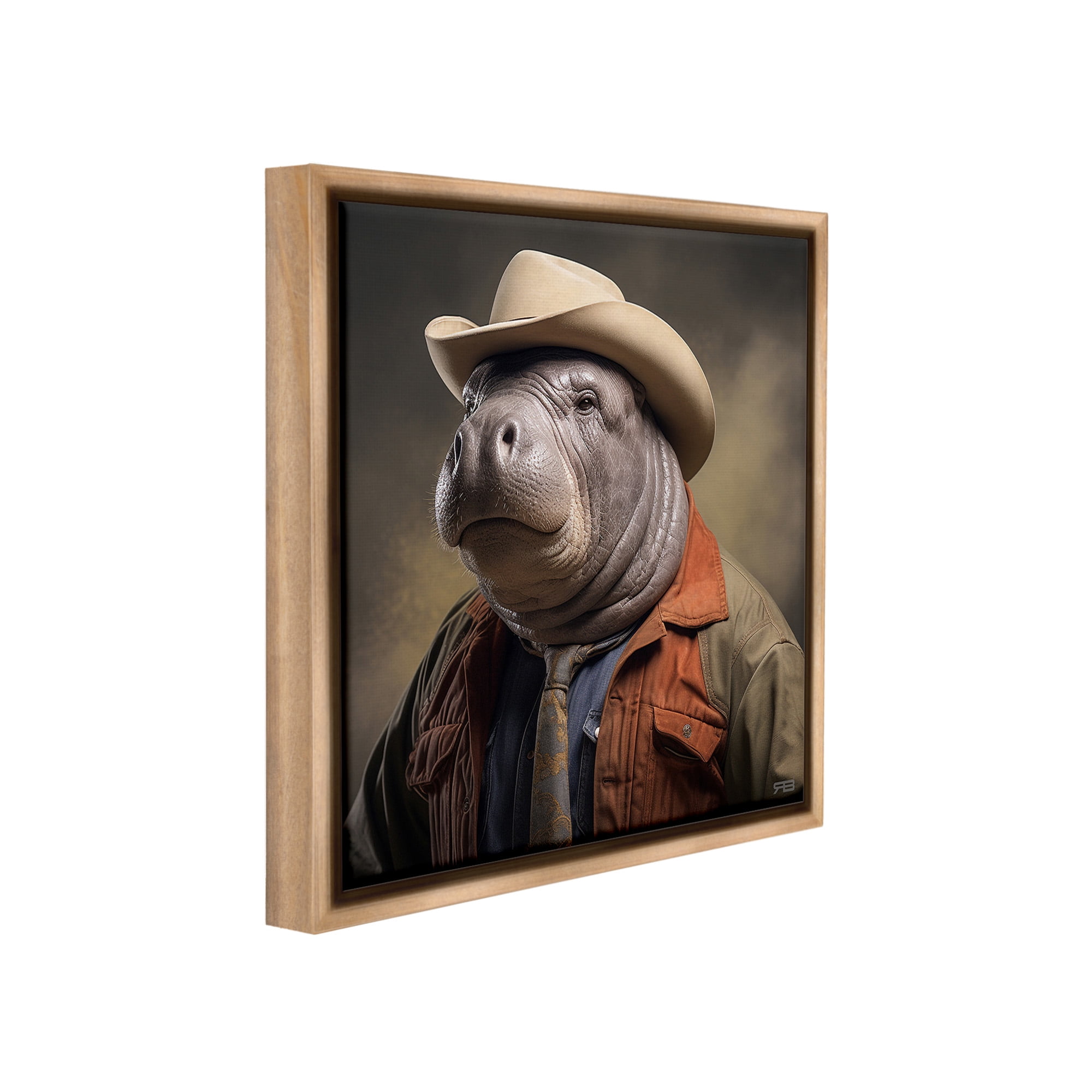 Stupell Industries Southern Sheriff Manatee Animals & Insects Painting Brown Floater Framed Canvas Art Print Wall Art, 25 x 25