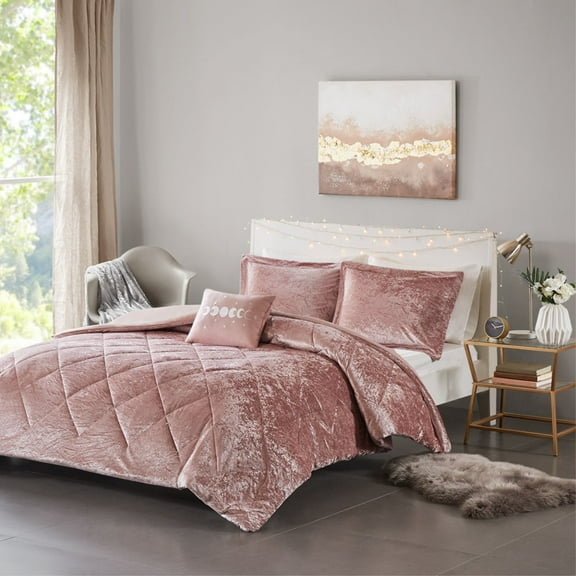 Ergode 3 Piece Velvet Duvet Cover Set - Luxurious Blush Crushed Velvet - Quilted Diamond Top - Coordinating Shams - Machine Washable - Soft and Comfortable