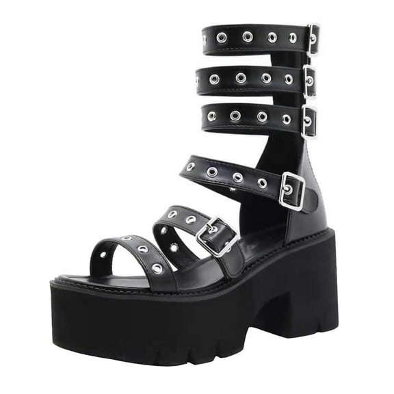 Masteelf  Female Shoes High-heeled Gothic Platform Sandals Wedges Roman Miss Black
