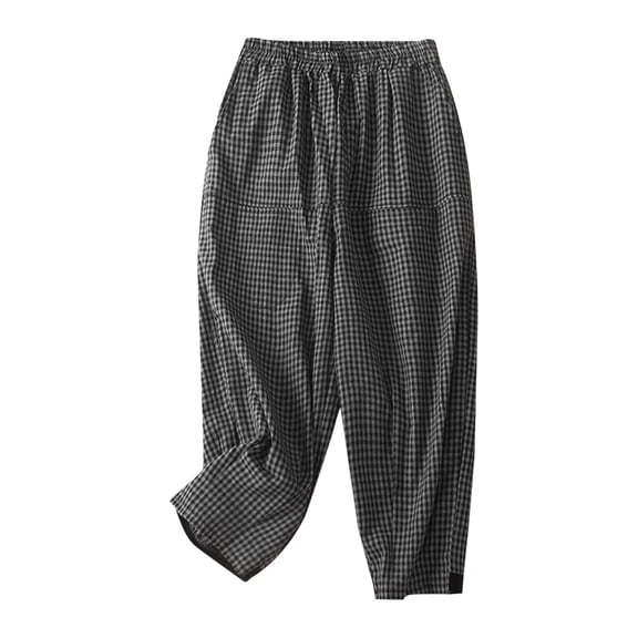 Women's Pants Fashion Casual Pants For Women Checkered Loose Harem With Elastic Waistband For Casual Wear