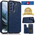 thumbnail image 1 of Merlin Leather Flip Wallet Case Card Holder Phone Back Cover for Samsung Galaxy S21 FE (Blue), 1 of 6