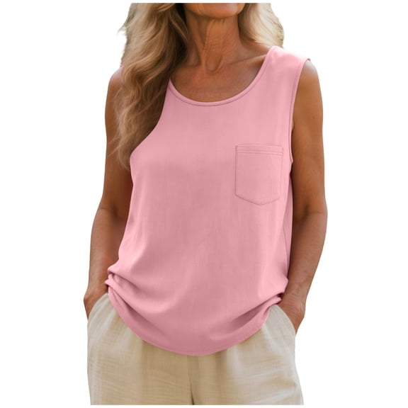 GEWSEY Tank Tops for Women, Crewneck Loose Fit Basic Going Out Clothes Womens Fashion Casual Summer Sleeveless Shirts (Pink, M)