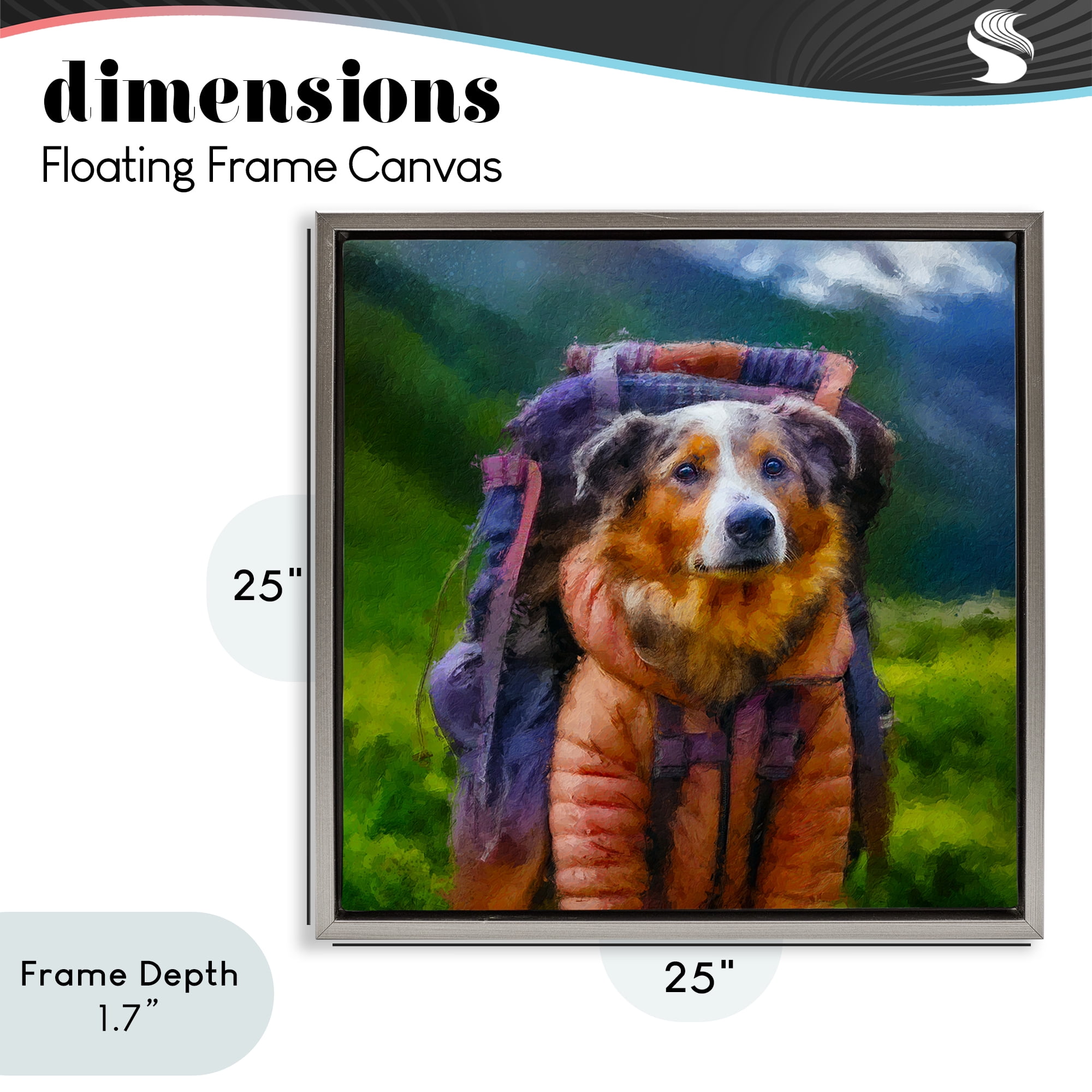 Stupell Industries Backpacking Hiker Dog Gray Framed Floater Canvas Wall Art, design by Sean Parnell