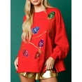 thumbnail image 2 of FEORJGP Women Christmas Sweatshirt Long Sleeve Pullover Crew Neck Jumpers Sequined Slit Hoodie Crew Neck Tops Loose Casual Daily Clothes, 2 of 9