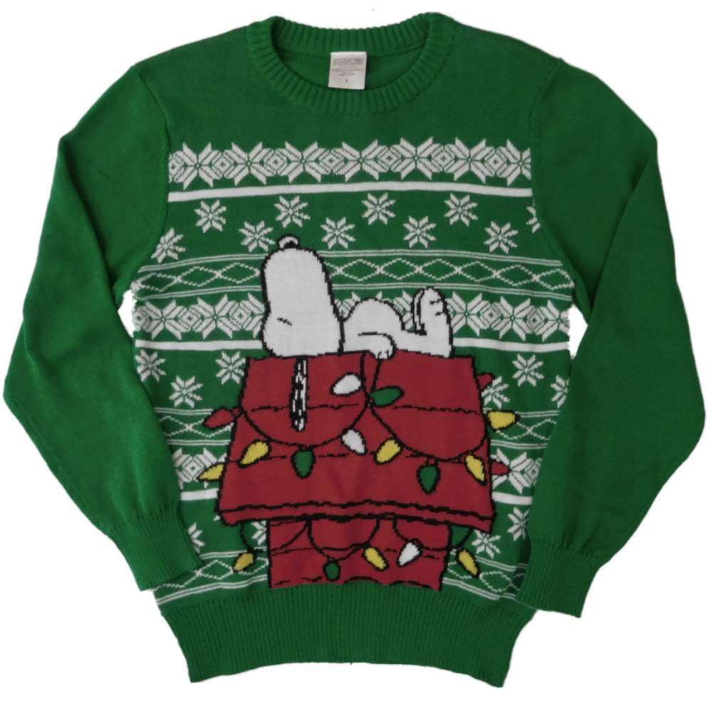 Peanuts Mens Green Fair Isle Christmas Snoopy Crewneck Sweater - Walmart.com - Walmart.com