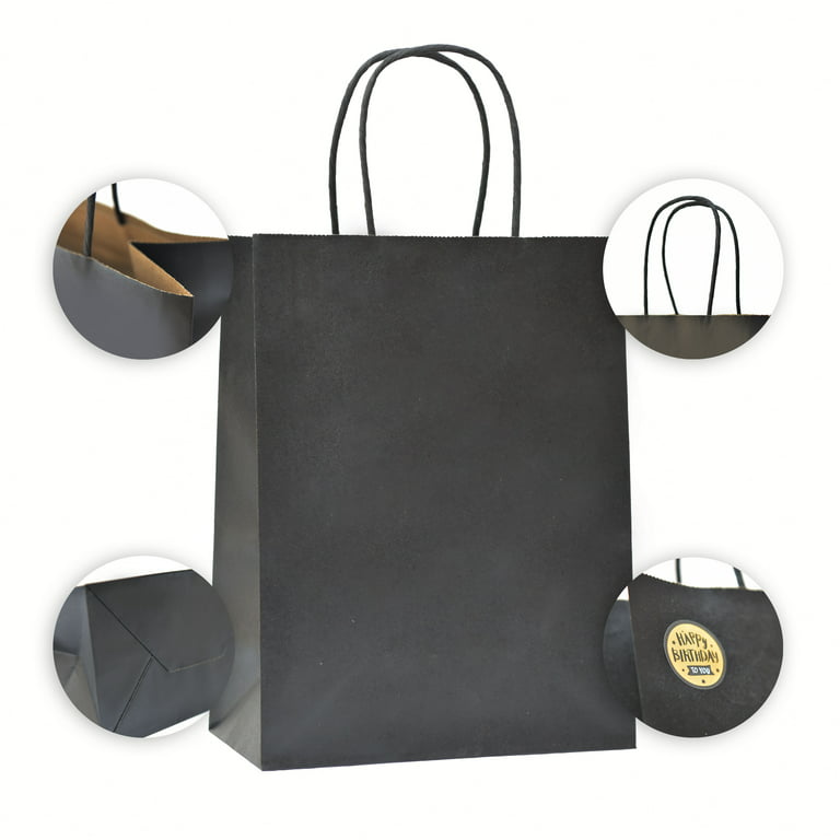 Katfort Black Gift Bags 24pcs, Medium Size Black Gift Bag Bulk  7.5''×3.1''×10.2'', Matte Paper Bags with Handles, Black Kraft Bag for  Gift, Party