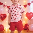 thumbnail image 2 of JAJAHO Toddler Boys 2 Piece Set Gentleman Outfits Short Sleeve Heart Print Button Up Collared Shirts And Shorts Valentine's Day 1-5 Years Trendy Outfit, 2 of 9