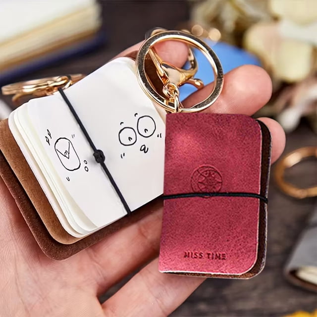 3Pcs Soft Leather Mini Ledger, Vacemry Study Season Mini Leather Ledger, Portable Notebook Keychain Pendant, Creative Backpack Hanging Accessory for Journaling, Note Taking, Gift Giving, Home Office