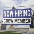 thumbnail image 2 of Now Hiring Crew Member 13 oz Heavy Duty Vinyl Banner Crew Member Jobs Available Help Wanted Sign for Business Advertising Indoor/Outdoor Single-Sided with Metal Grommets (4x8 ft, Wh & Bl & Bk), 2 of 6