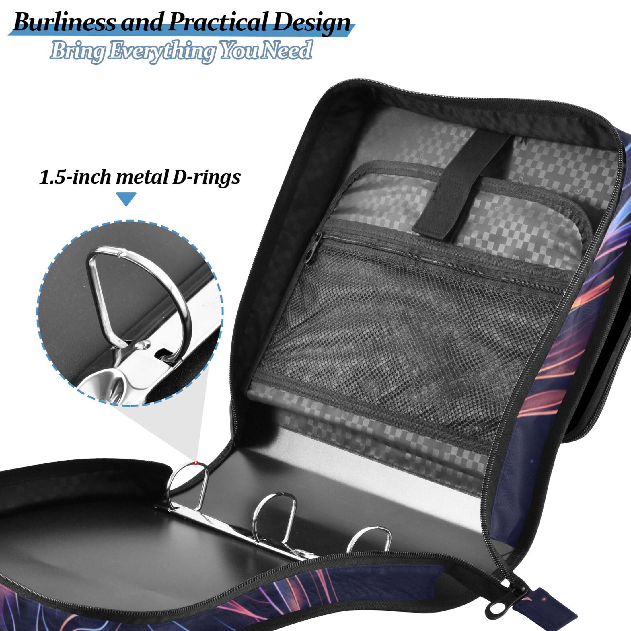 3 Ring Zipper Binder with Shoulder Strap Waterproof Trapper Keeper 2 Inch D-Ring 500 Sheets Capacity Colorful Lion Head