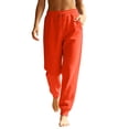 thumbnail image 2 of High Waist Tapered Joggers for Women Elastic Drawstring Ribbed Ankle Cuff Sweatpants Loose Fit Athletic Lounge Pants with Pockets Orange M, 2 of 7