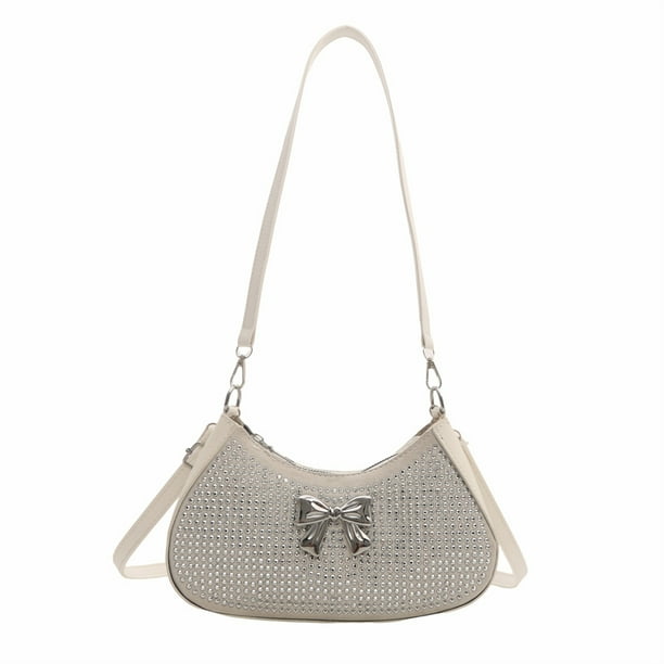 Bolso de mano informal con lazo de diamantes de imitación para mujer cierre de cremallera para fiesta y vacaciones