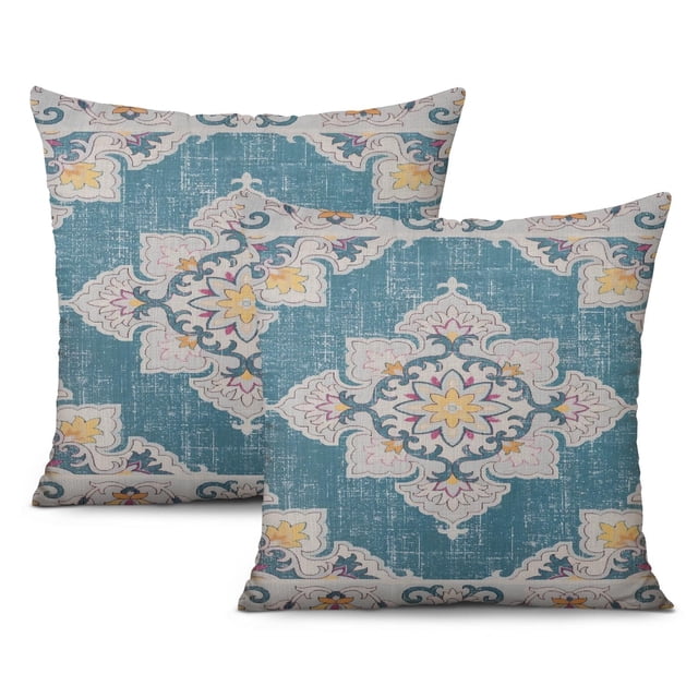 Set of 2 Green 18x18 inch Boho Pillow Cases - Monaco Rug Carpet Inspired Cushion Covers